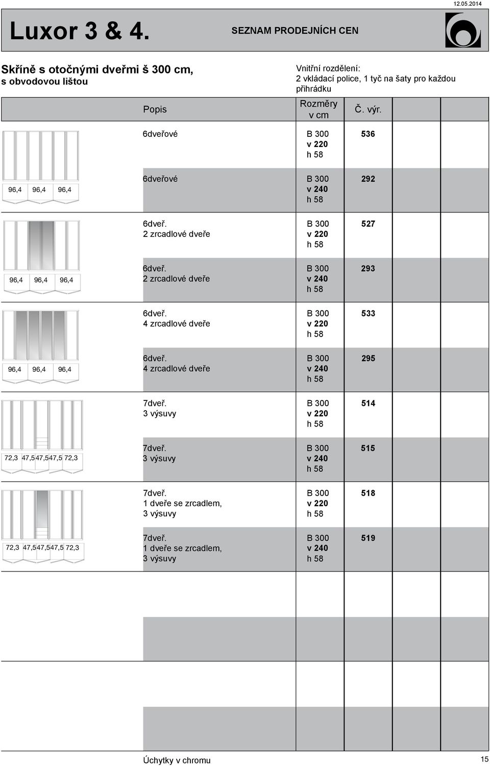 2 zrcadlové dveře B 300 v 293 6dveř. 4 zrcadlové dveře B 300 v 5 96,4 96,4 96,4 6dveř. 4 zrcadlové dveře B 300 v 295 7dveř.