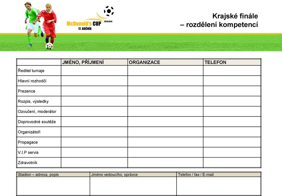 moderátor Doprovodné soutěže Organizátoři Propagace V.I.