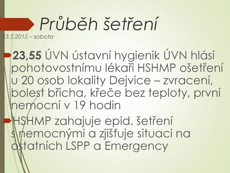 HSHMP ošetření u 20 osob lokality Dejvice zvracení, bolest břicha, křeče