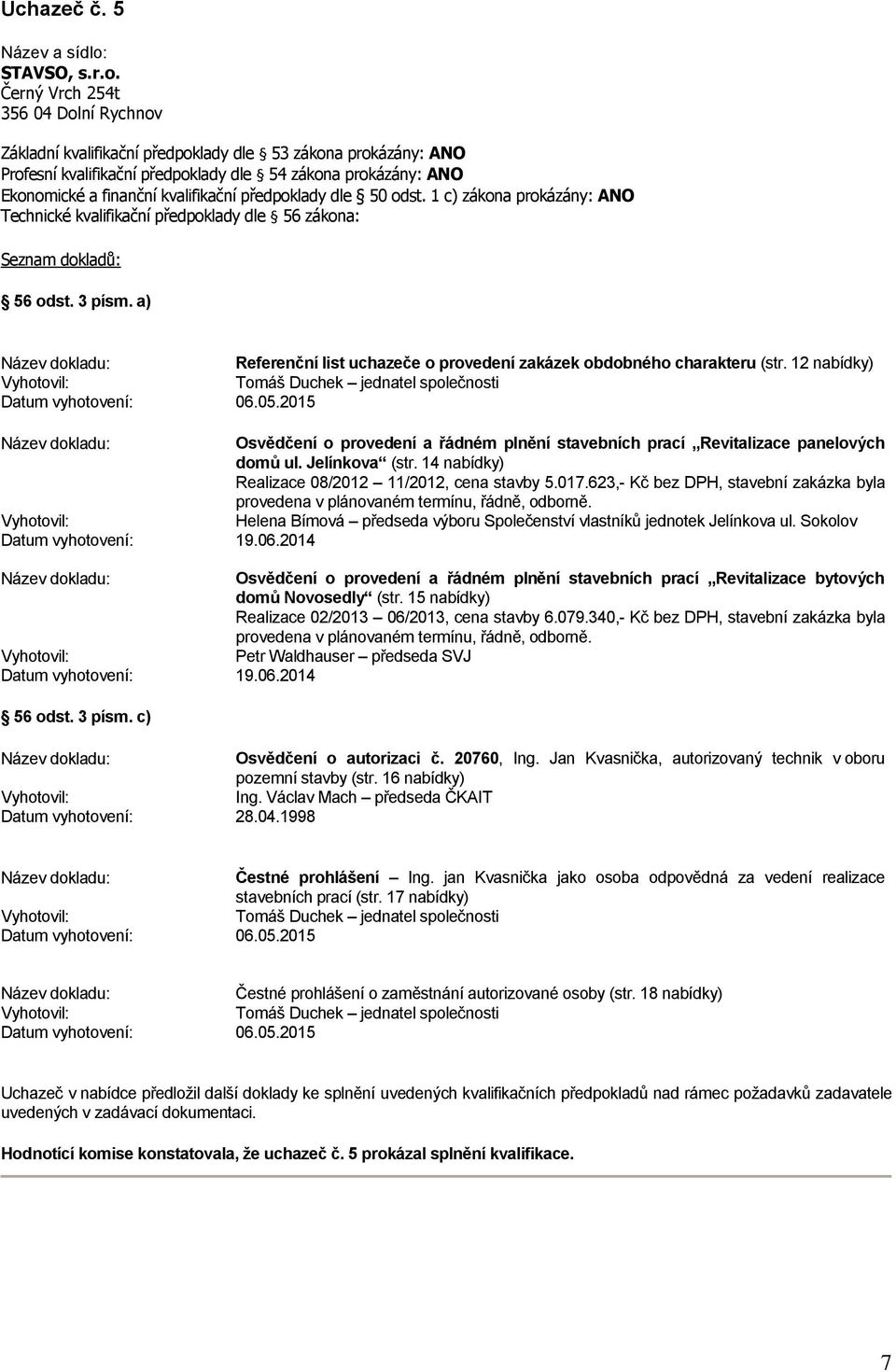 14 nabídky) Realizace 08/2012 11/2012, cena stavby 5.017.623,- Kč bez DPH, stavební zakázka byla provedena v plánovaném termínu, řádně, odborně.