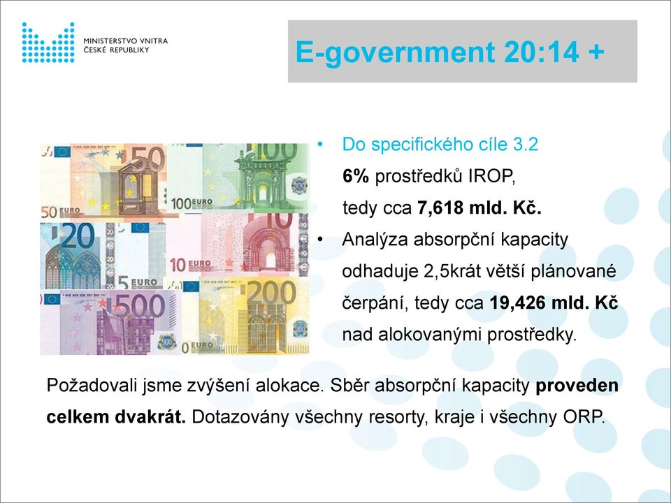 19,426 mld. Kč nad alokovanými prostředky. Požadovali jsme zvýšení alokace.