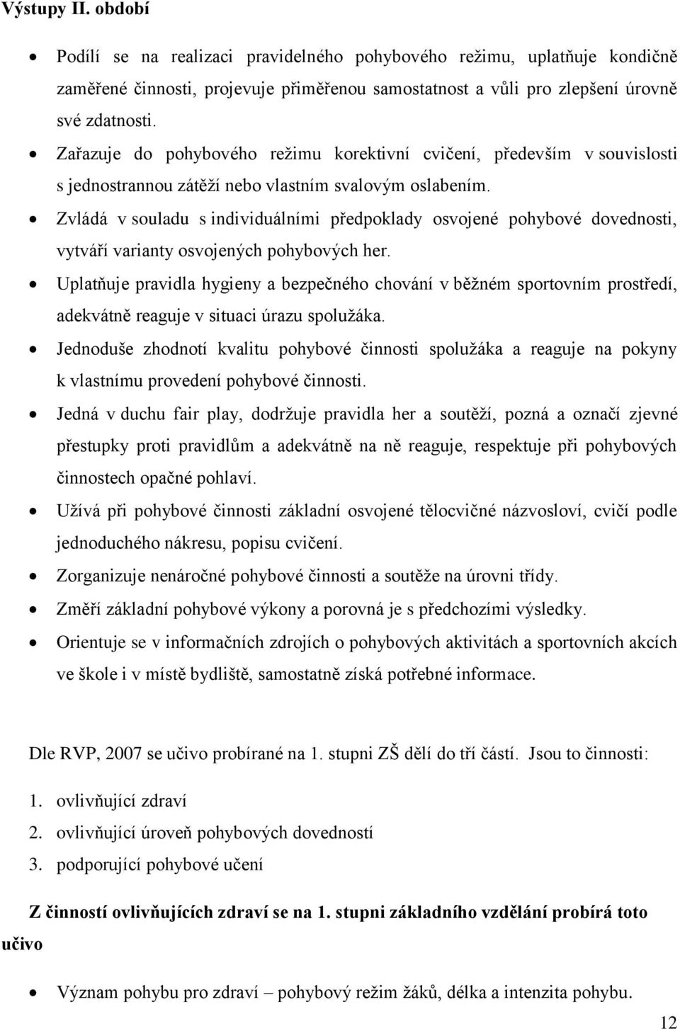 Zvládá v souladu s individuálními předpoklady osvojené pohybové dovednosti, vytváří varianty osvojených pohybových her.