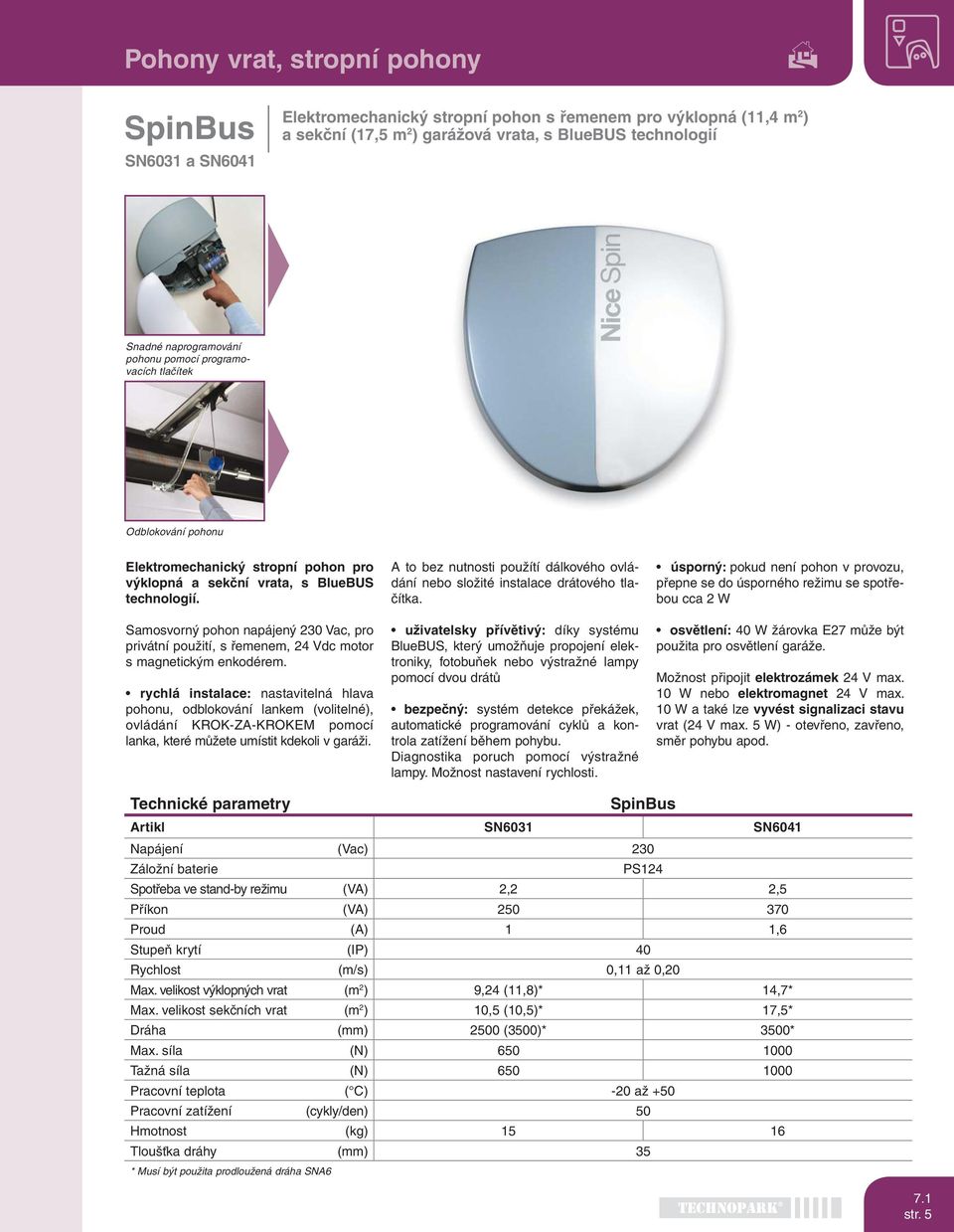 Samosvorný pohon napájený 230 Vac, pro privátní použití, s řemenem, 24 Vdc motor s magnetickým enkodérem.