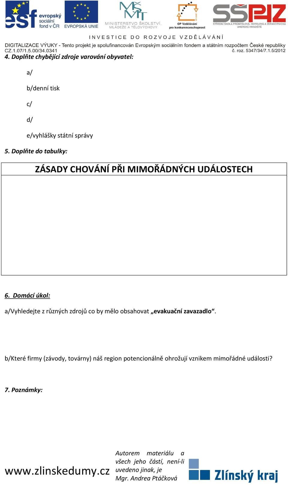 Domácí úkol: a/vyhledejte z různých zdrojů co by mělo obsahovat evakuační zavazadlo.