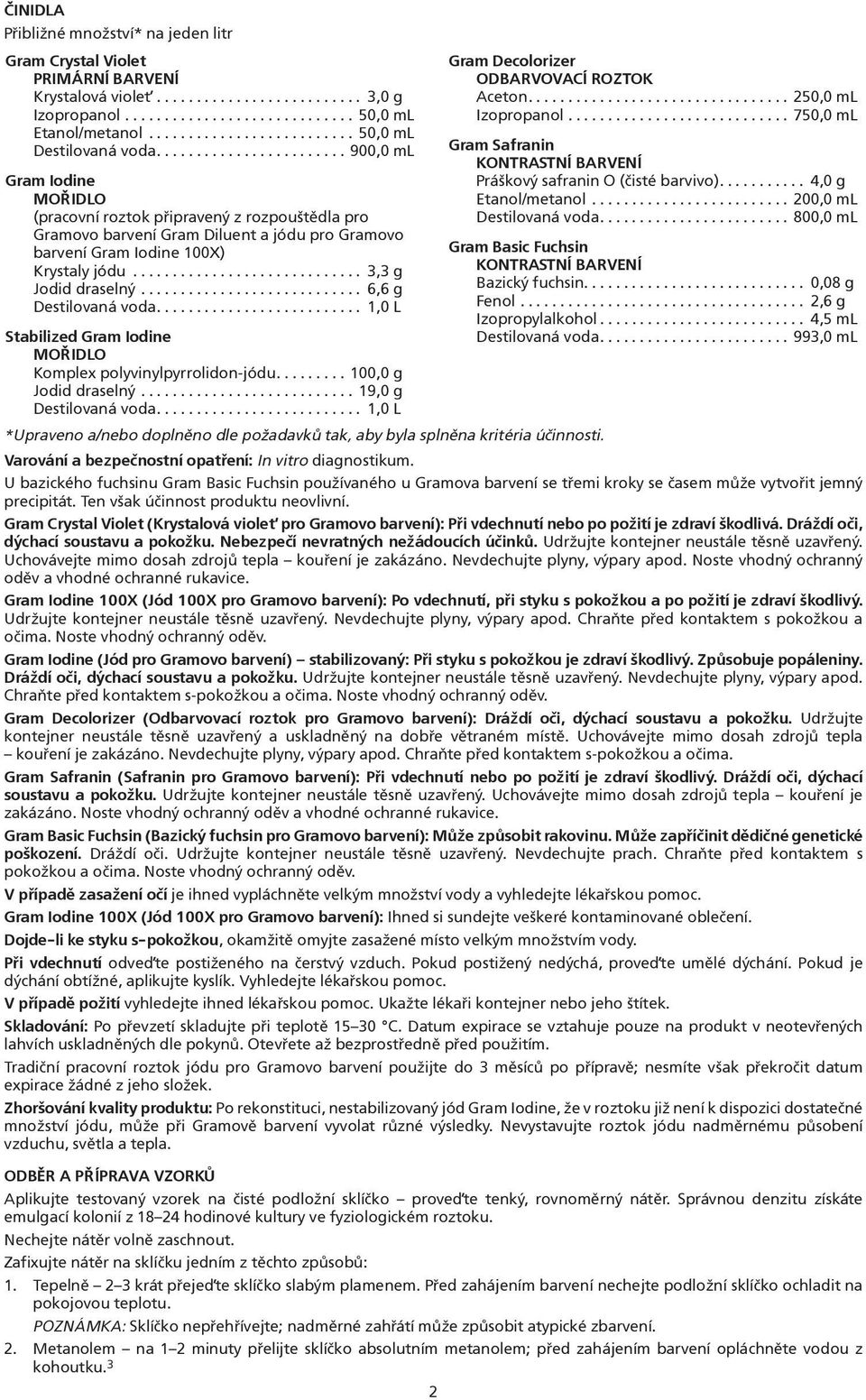 ....................... 900,0 ml Gram Iodine MOØIDLO (pracovní roztok pøipravený z rozpouštìdla pro Gramovo barvení Gram Diluent a jódu pro Gramovo barvení Gram Iodine 100X) Krystaly jódu.