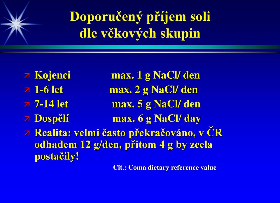 5 g NaCl/ den Dospělí max.