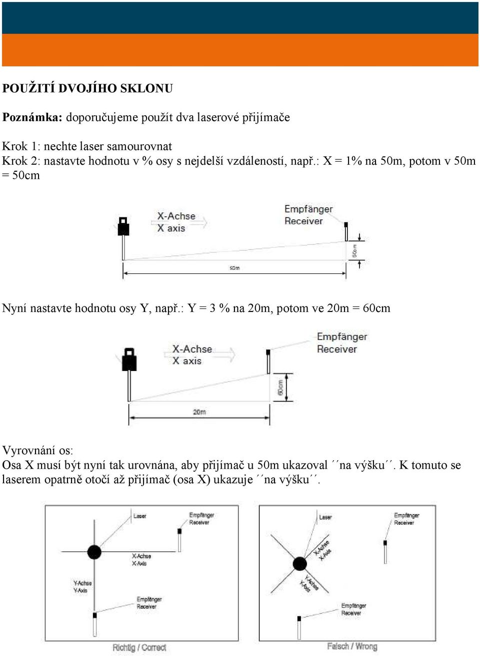 : X = 1% na 50m, potom v 50m = 50cm Nyní nastavte hodnotu osy Y, např.