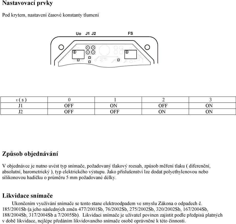 Likvidace sníma*e Ukonením využívání snímae se tento stane elektroodpadem ve smyslu Zákona o odpadech. 185/2001Sb (a jeho následných zm.