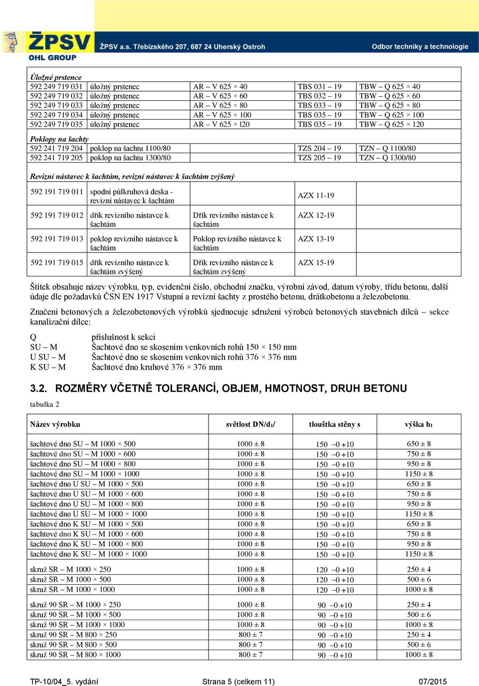 poklop na šachtu 1100/80 TZS 204 19 TZN Q 1100/80 592 241 719 205 poklop na šachtu 1300/80 TZS 205 19 TZN Q 1300/80 Revizní nástavec k šachtám, revizní nástavec k šachtám zvýšený 592 191 719 011