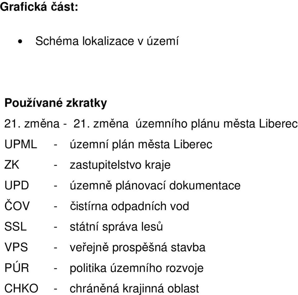 kraje UPD - územně plánovací dokumentace ČOV - čistírna odpadních vod SSL - státní