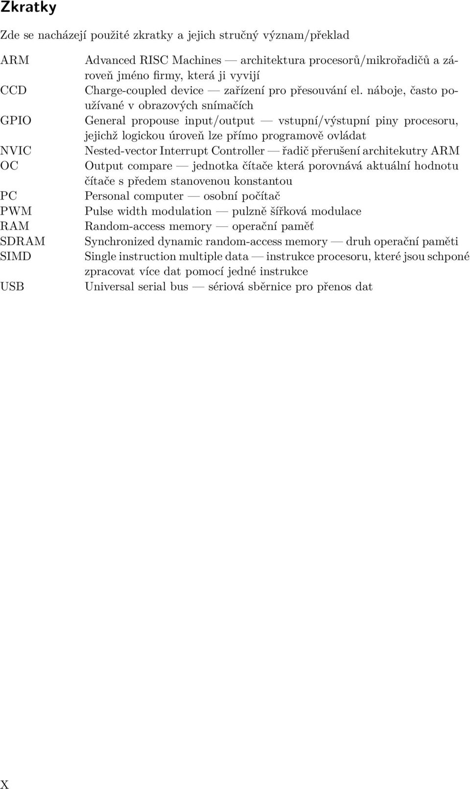 náboje, často používané v obrazových snímačích General propouse input/output vstupní/výstupní piny procesoru, jejichž logickou úroveň lze přímo programově ovládat Nested-vector Interrupt Controller