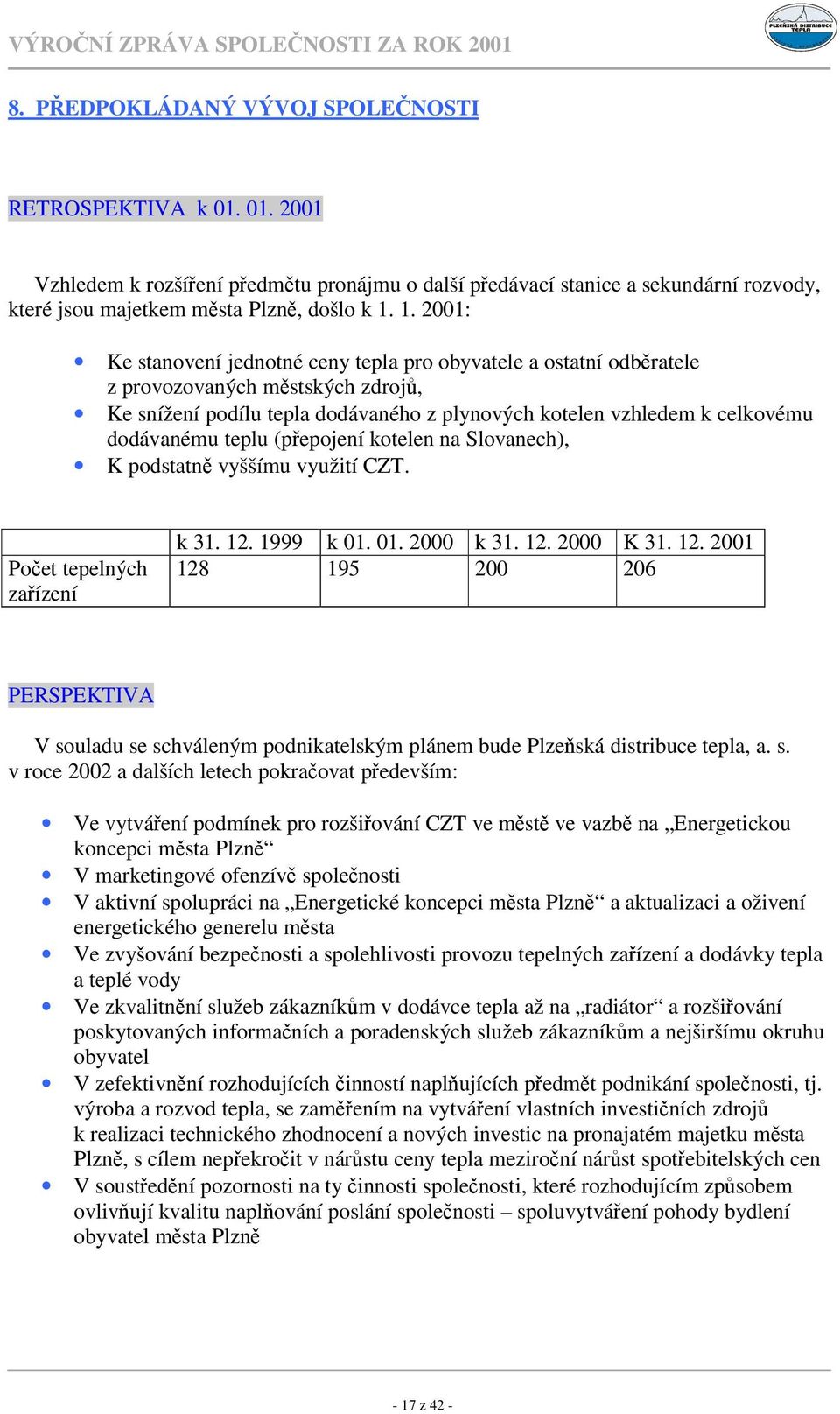 teplu (pepojení kotelen na Slovanech), K podstatn vyššímu využití CZT. Poet tepelných zaízení k 31. 12.