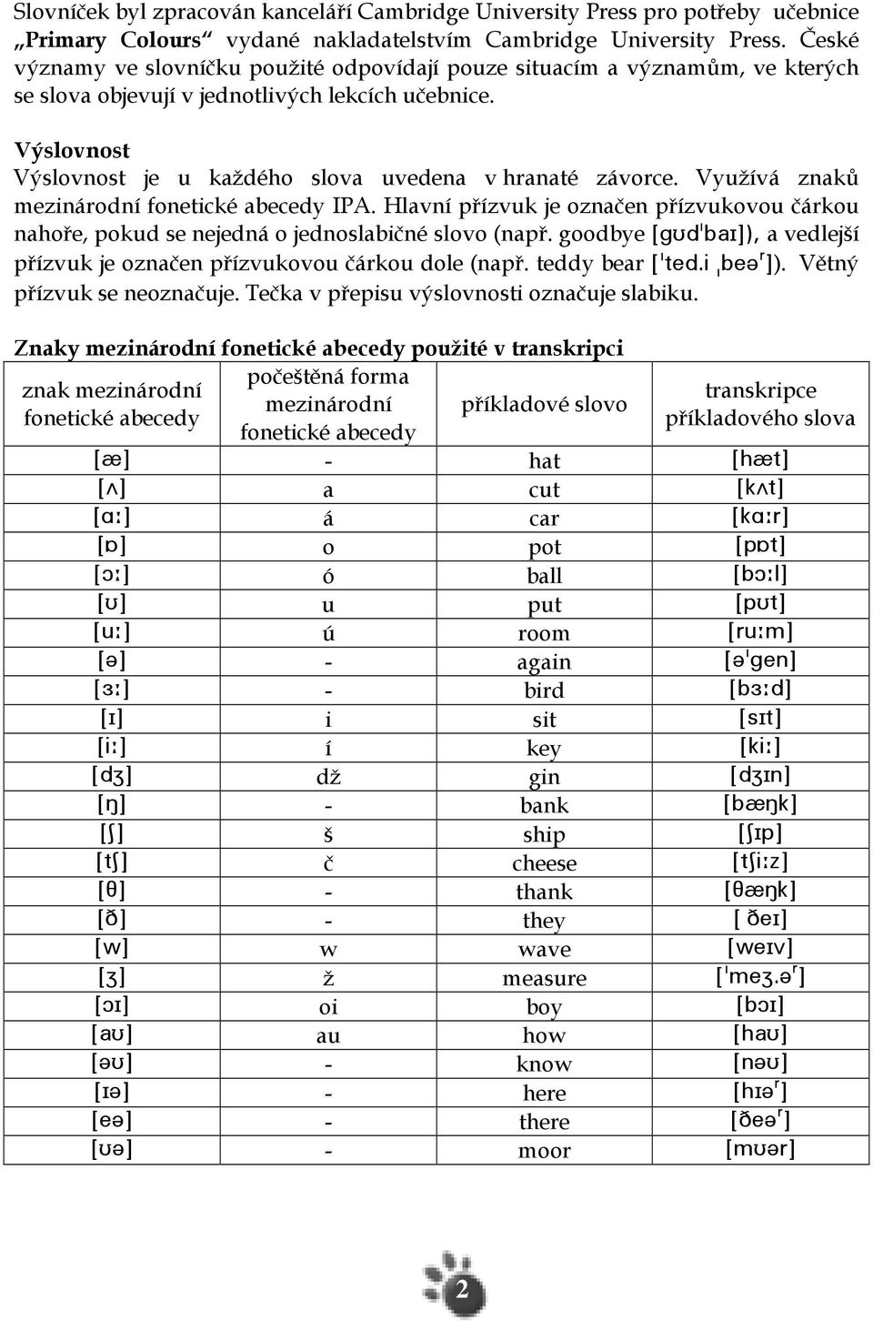 Výslovnost Výslovnost je u každého slova uvedena v hranaté závorce. Využívá znaků mezinárodní fonetické abecedy IPA.