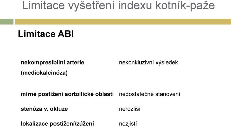 nekonkluzivní výsledek mírné postižení aortoilické oblasti