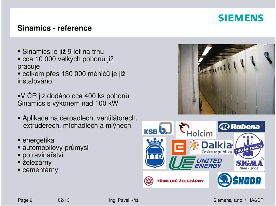 výkonem nad 100 kw Aplikace na čerpadlech, ventilátorech, extrudérech, míchadlech a mlýnech