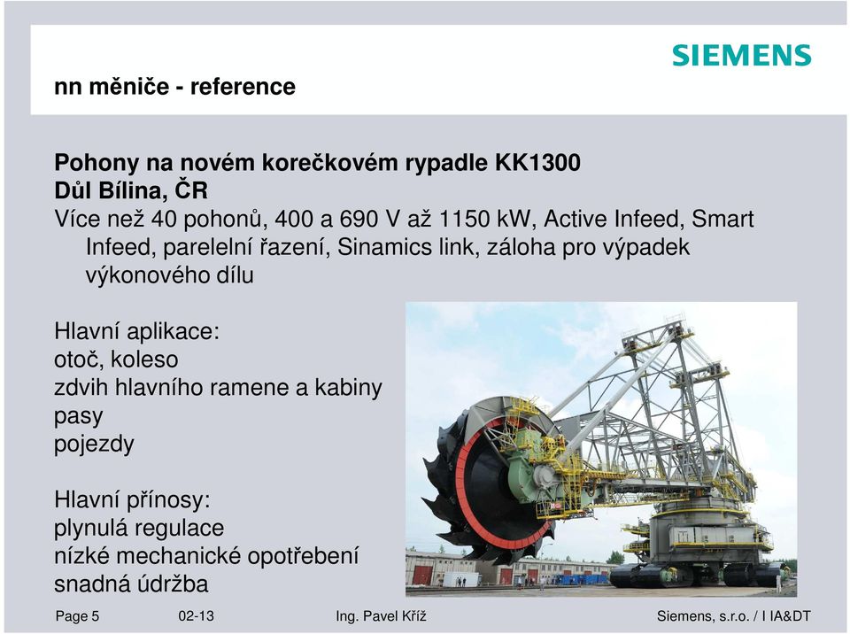 výpadek výkonového dílu Hlavní aplikace: otoč, koleso zdvih hlavního ramene a kabiny pasy pojezdy