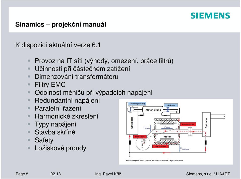 Dimenzování transformátoru Filtry EMC Odolnost měničů při výpadcích napájení Redundantní