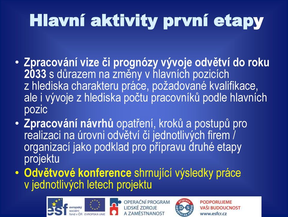 pozic Zpracování návrhů opatření, kroků a postupů pro realizaci na úrovni odvětví či jednotlivých firem / organizací