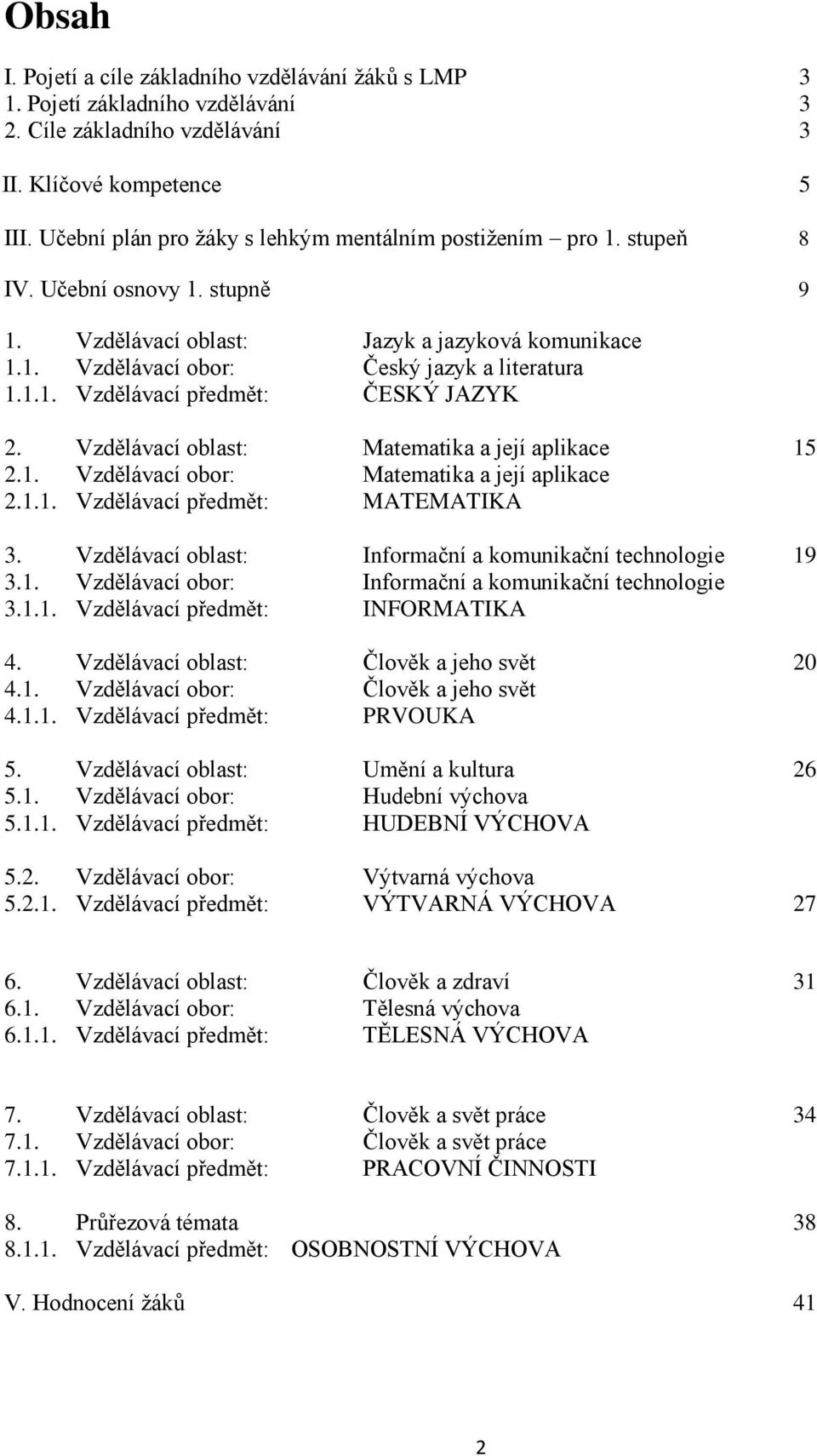 Vzdělávací oblast: Matematika a její aplikace 15 2.1. Vzdělávací obor: Matematika a její aplikace 2.1.1. Vzdělávací předmět: MATEMATIKA 3. Vzdělávací oblast: Informační a komunikační technologie 19 3.