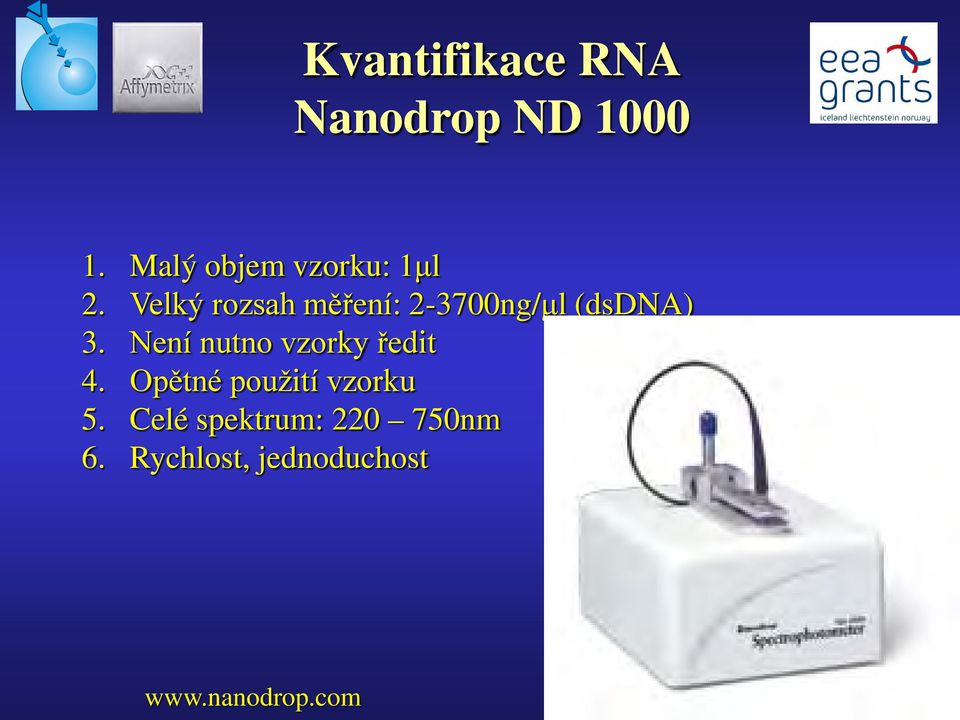 Velký rozsah měření: 2-3700ng/μl (dsdna) 3.