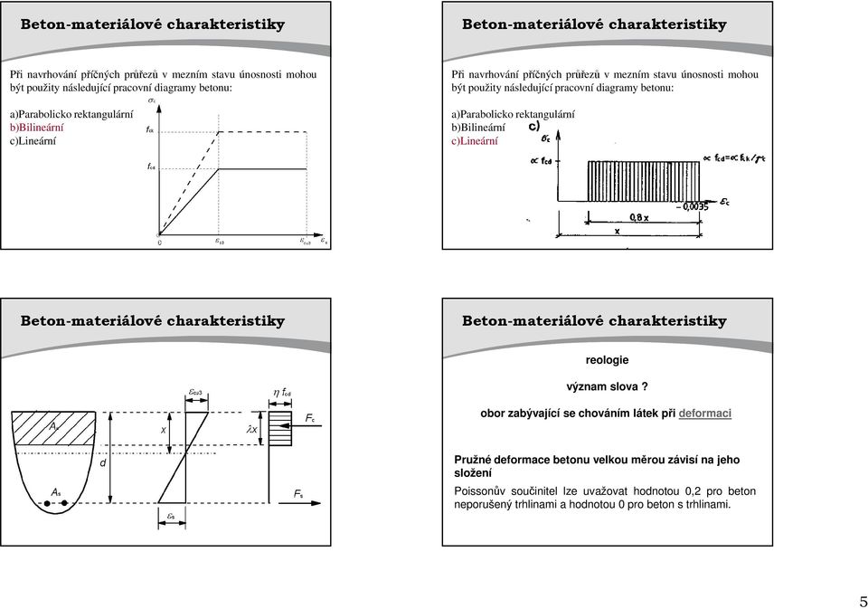 a)parabolicko rektangulární b)bilineární c)lineární -materiálové charakteristiky -materiálové charakteristiky reologie význam slova?