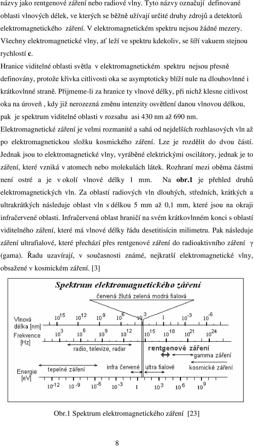 Hranice viditelné oblasti světla v elektromagnetickém spektru nejsou přesně definovány, protože křivka citlivosti oka se asymptoticky blíží nule na dlouhovlnné i krátkovlnné straně.