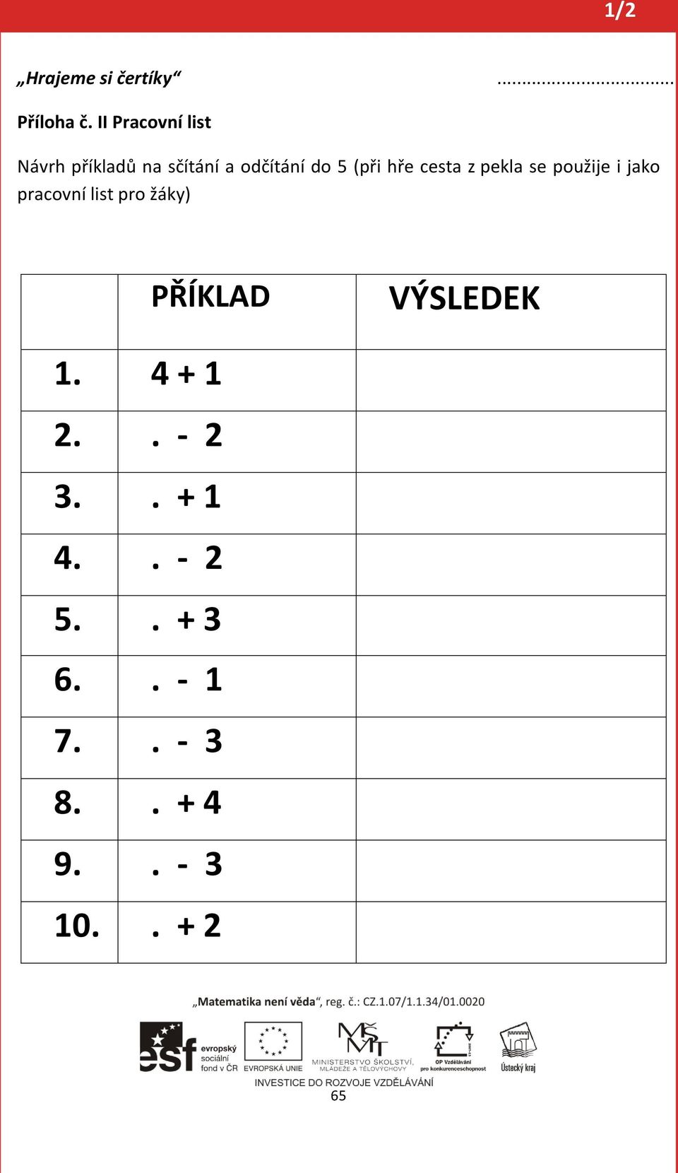 hře cesta z pekla se použije i jako pracovní list pro žáky)