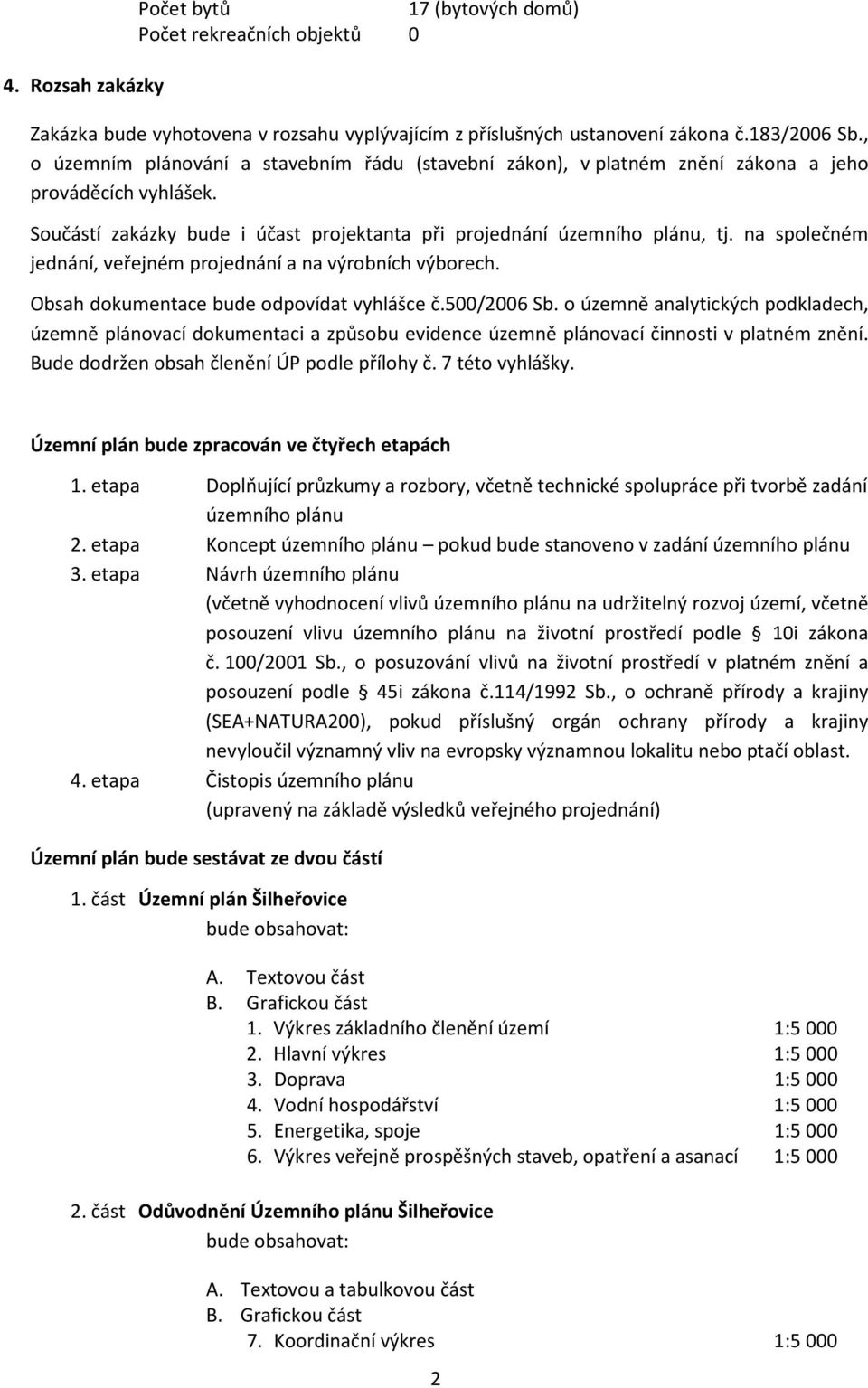 na společném jednání, veřejném projednání a na výrobních výborech. Obsah dokumentace bude odpovídat vyhlášce č.500/2006 Sb.