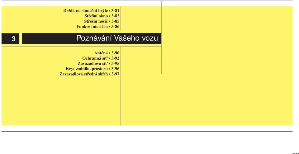 vozu Anténa / 3-90 Ochranná sít / 3-92 Zavazadlová sít /