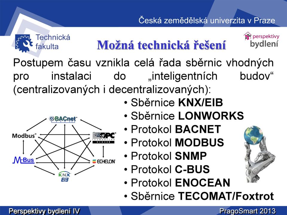 Sběrnice KNX/EIB Sběrnice LONWORKS Protokol BACNET Protokol MODBUS Protokol SNMP