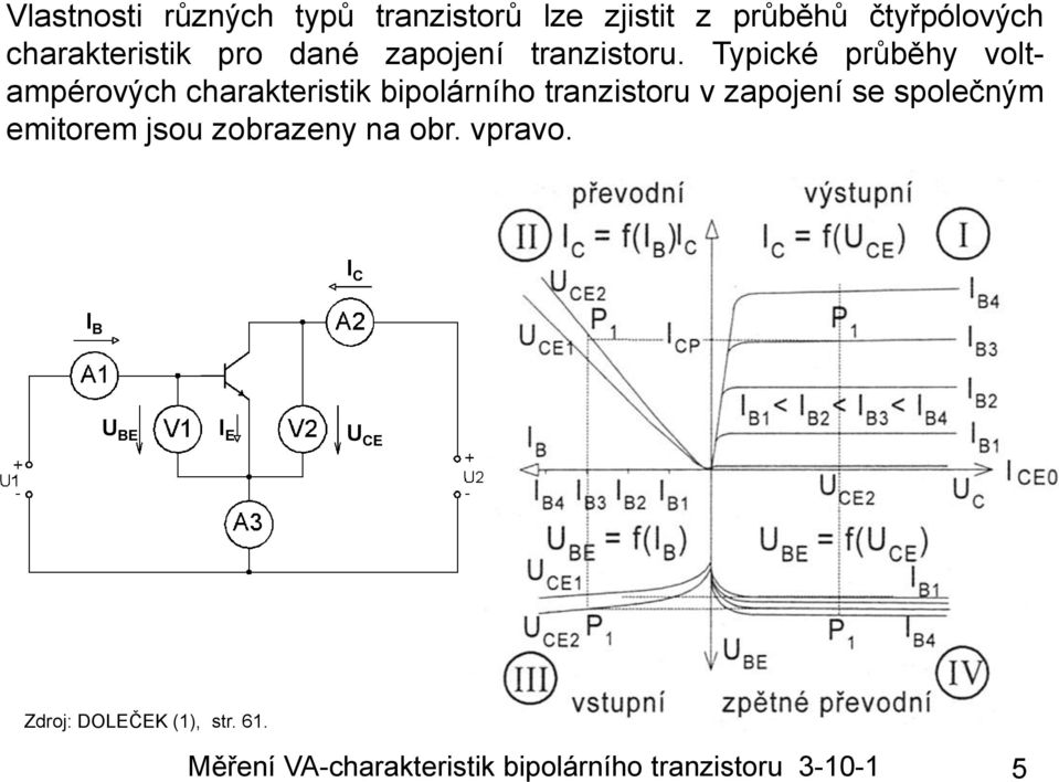 Typické průběy voltampérovýc carakteristik bipolárnío tranzistoru v zapojení se