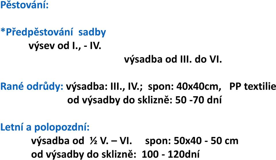 ; spon: 40x40cm, PP textilie od výsadby do sklizně: 50-70 dní