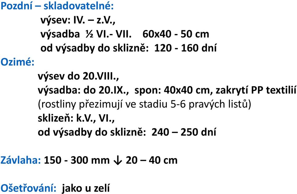 , výsadba: do 20.IX.