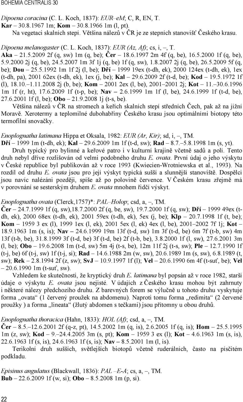 9.2000 2j (q, be), 24.5.2007 1m 3f 1j (q, be) 1f (q, sw), 1.8.2007 2j (q, be), 26.5.2009 5f (q, be); Dou 25.5.1992 1m 1f 2j (l, be); Dří 1999 19ex (t-dh, ek), 2000 124ex (t-dh, ek), 1ex (t-dh, pa), 2001 62ex (t-dh, ek), 1ex (j, be); Kal 29.