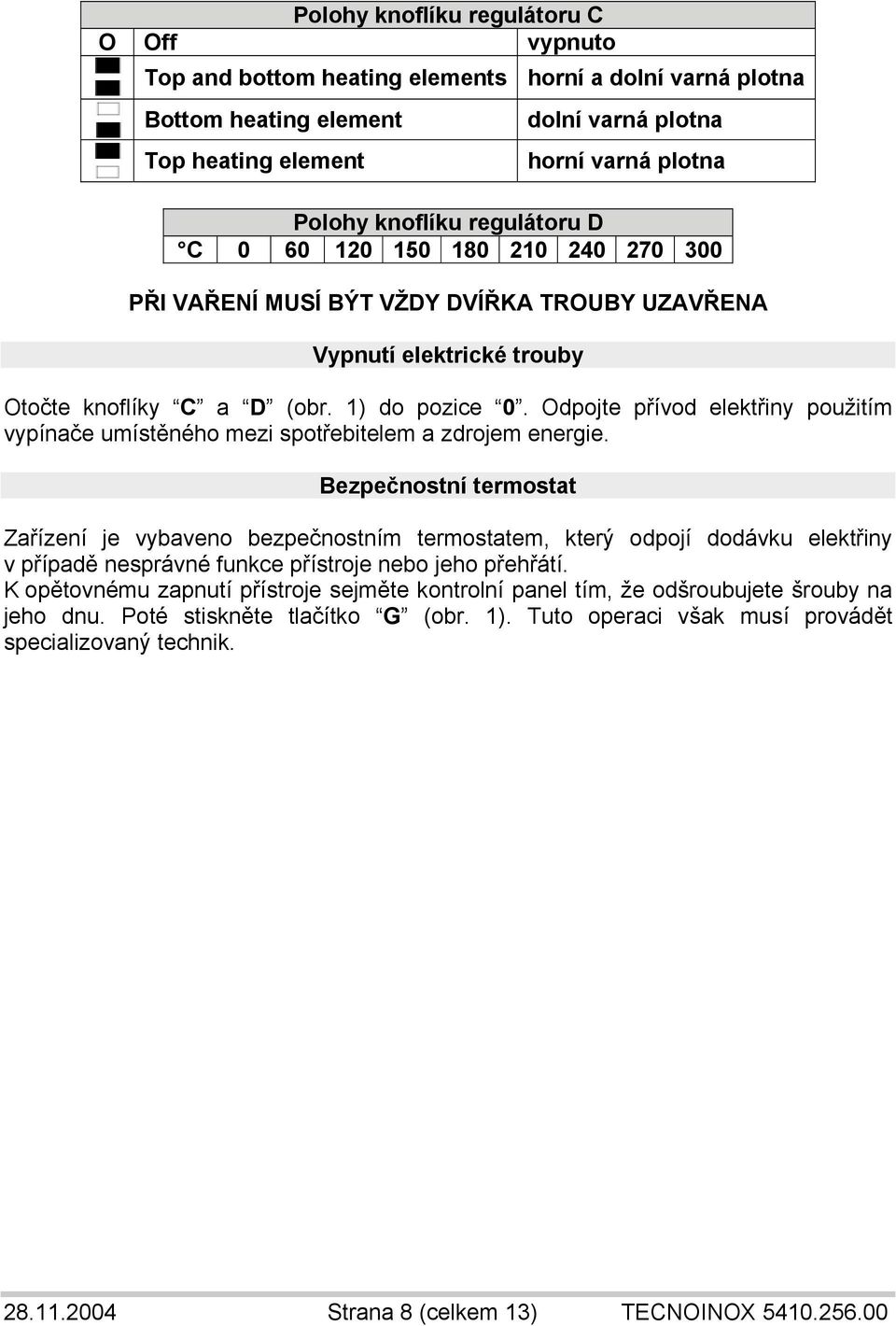 Odpojte přívod elektřiny použitím vypínače umístěného mezi spotřebitelem a zdrojem energie.