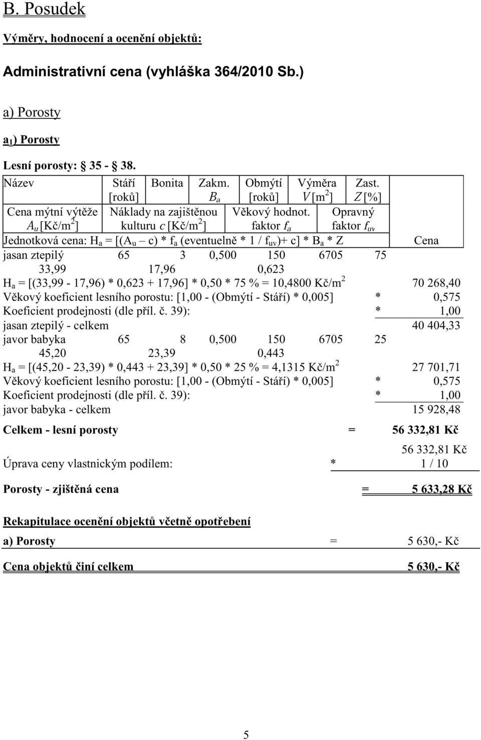 Opravný A u kulturu c faktor f a faktor f uv Jednotková cena: H a = [(A u c) * f a (eventueln * 1 / f uv )+ c] * B a * Z Cena jasan ztepilý 65 3 0,500 150 6705 75 33,99 17,96 0,623 H a =