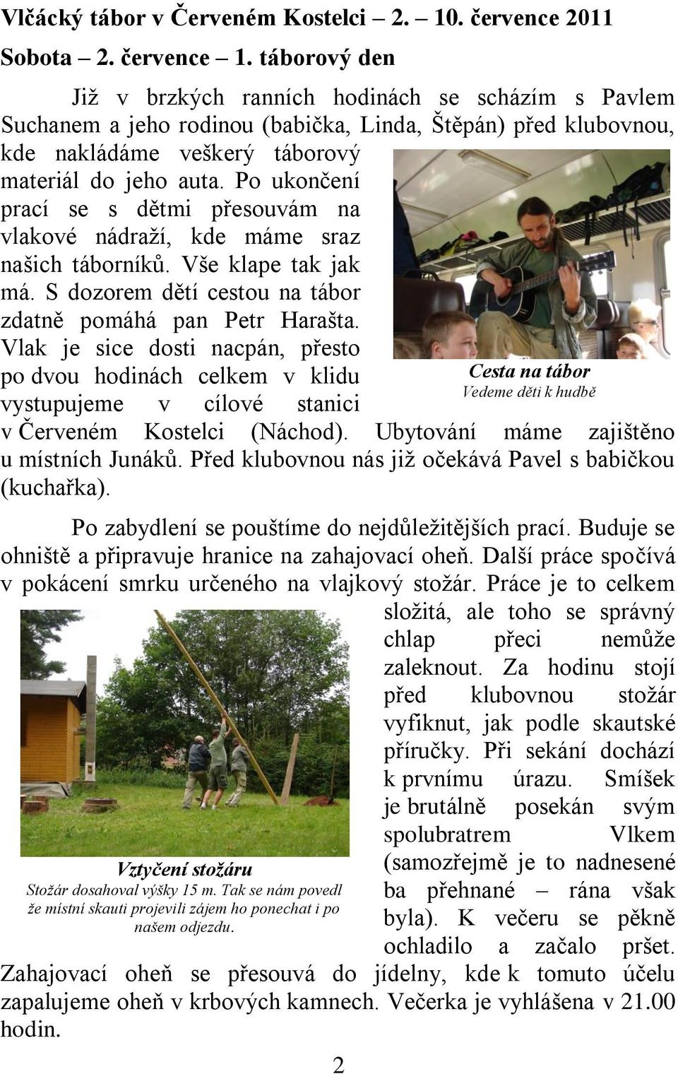 Po ukončení prací se s dětmi přesouvám na vlakové nádraží, kde máme sraz našich táborníků. Vše klape tak jak má. S dozorem dětí cestou na tábor zdatně pomáhá pan Petr Harašta.