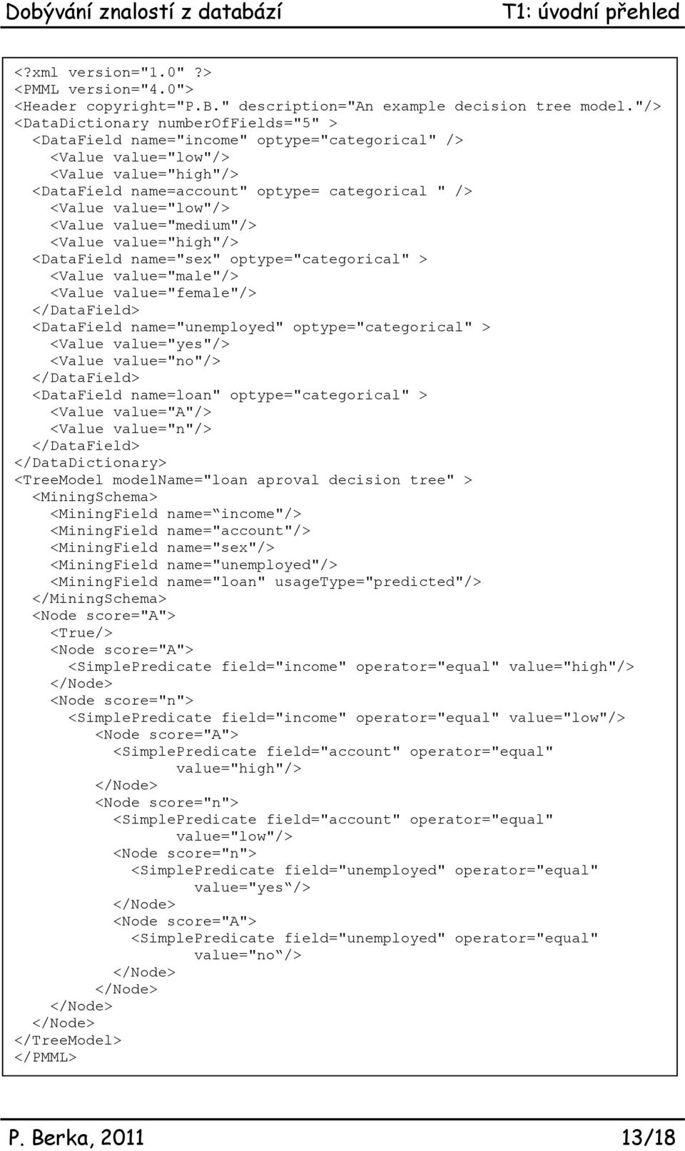 value="low"/> <Value value="medium"/> <Value value="high"/> <DataField name="sex" optype="categorical" > <Value value="male"/> <Value value="female"/> </DataField> <DataField name="unemployed"