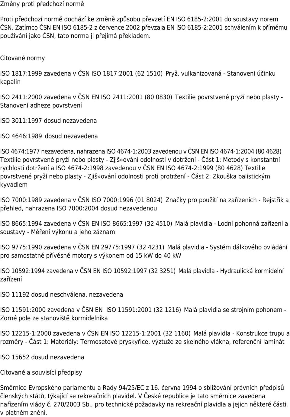 Citované normy ISO 1817:1999 zavedena v ČSN ISO 1817:2001 (62 1510) Pryž, vulkanizovaná - Stanovení účinku kapalin ISO 2411:2000 zavedena v ČSN EN ISO 2411:2001 (80 0830) Textilie povrstvené pryží