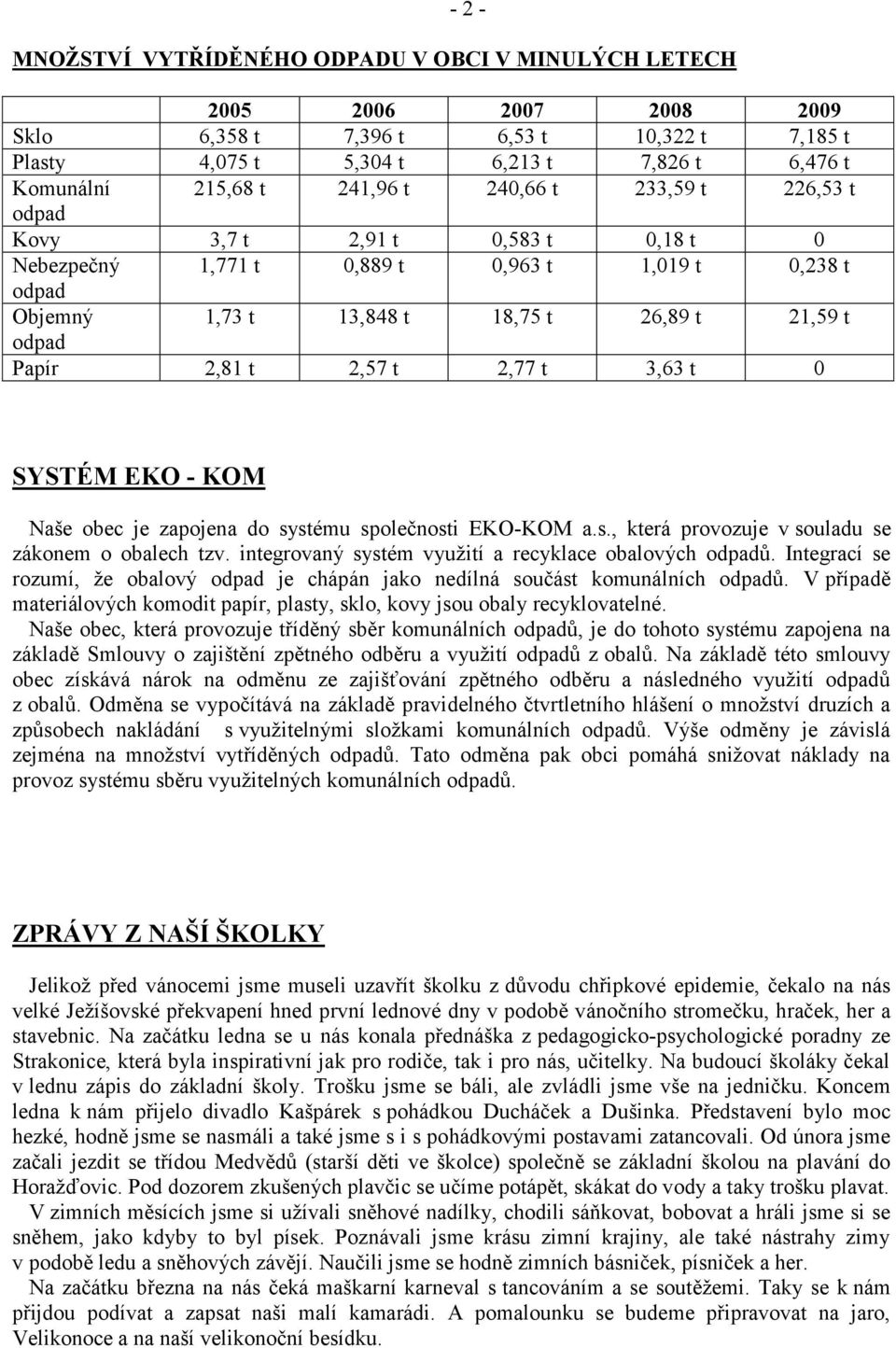 t 2,57 t 2,77 t 3,63 t 0 SYSTÉM EKO - KOM Naše obec je zapojena do systému společnosti EKO-KOM a.s., která provozuje v souladu se zákonem o obalech tzv.