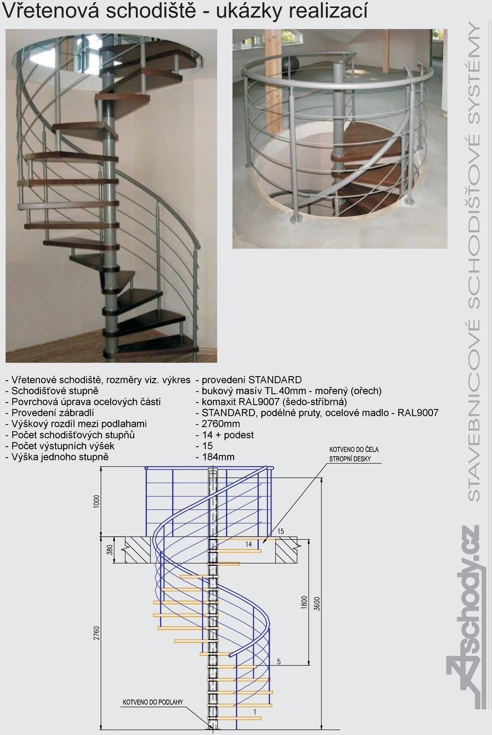 40mm - moøený (oøech) Povrchová úprava ocelových èástí komaxit RAL9007 (šedo-støíbrná) Provedení