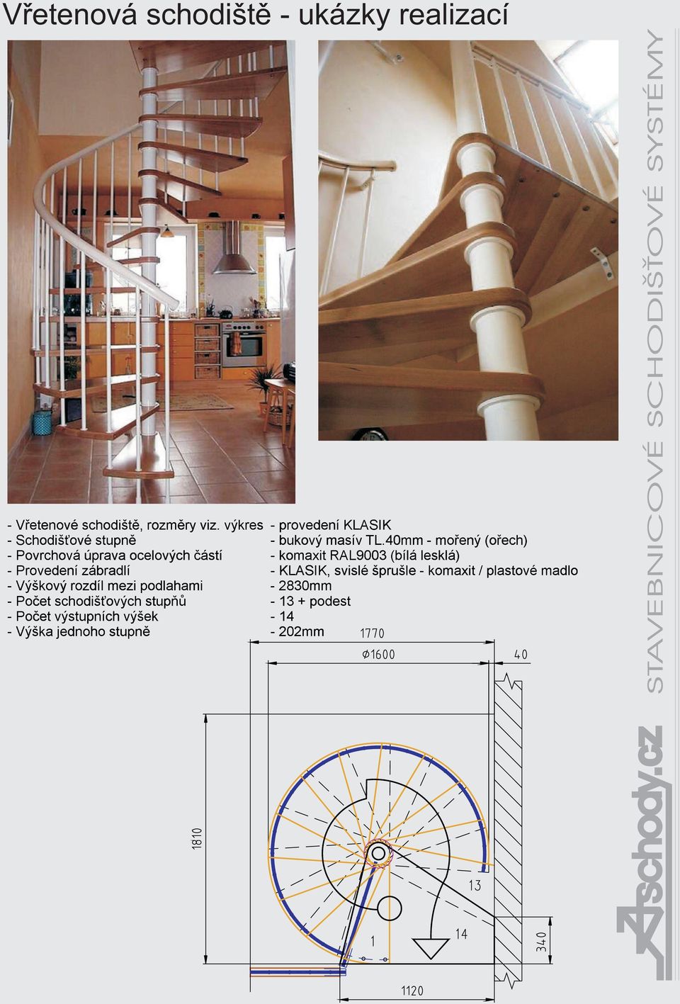 40mm - moøený (oøech) Povrchová úprava ocelových èástí komaxit RAL9003 (bílá lesklá) Provedení zábradlí