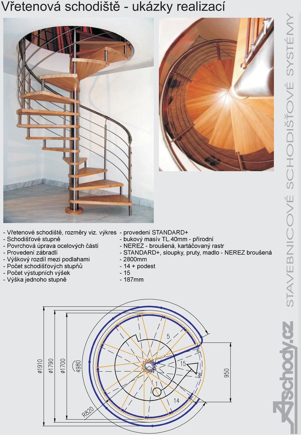 40mm - pøírodní Povrchová úprava ocelových èástí NEREZ - broušená, kartáèovaný rastr Provedení zábradlí