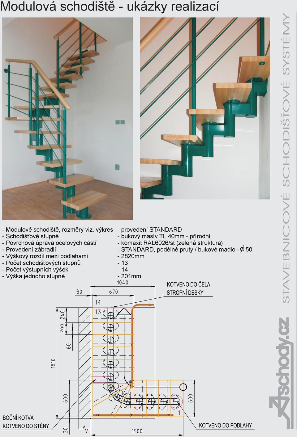 40mm - pøírodní Povrchová úprava ocelových èástí komaxit RAL6026/st (zelená struktura)