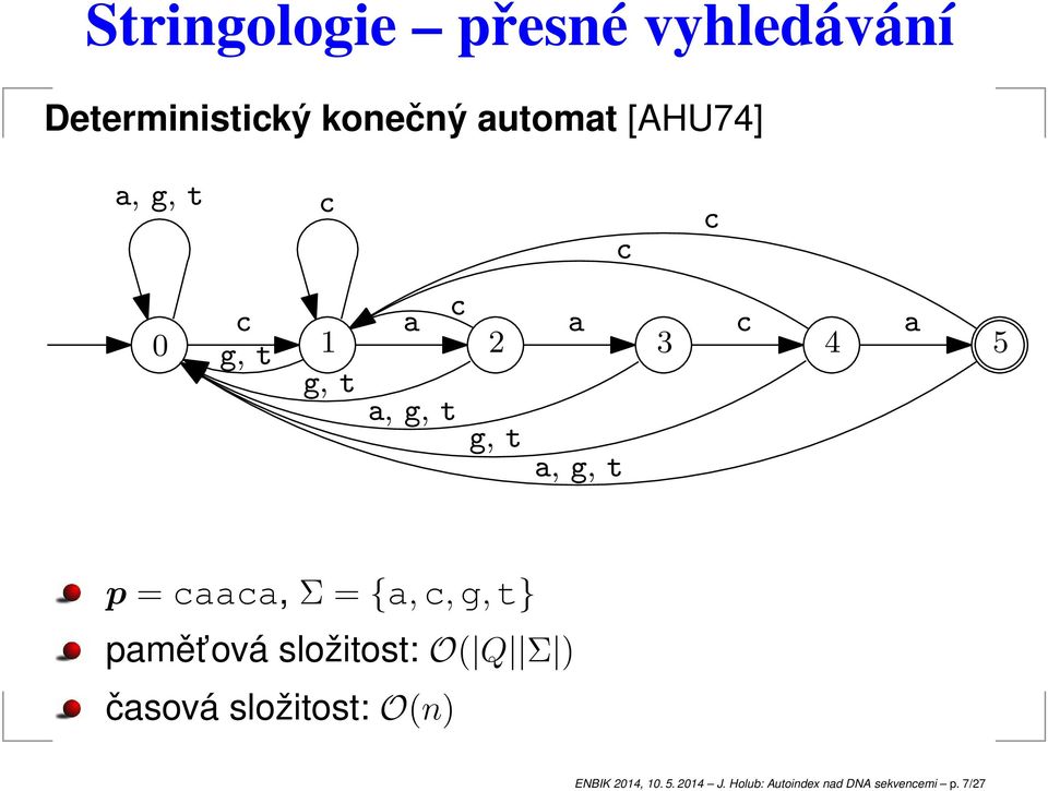 {,,g,t} pmět ová složitost: O( Q Σ ) čsová složitost: O(n)