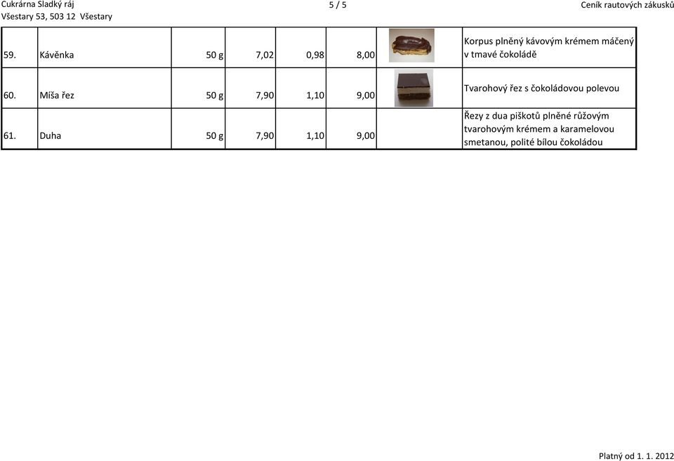 60. Míša řez 50 g 7,90 1,10 9,00 61.