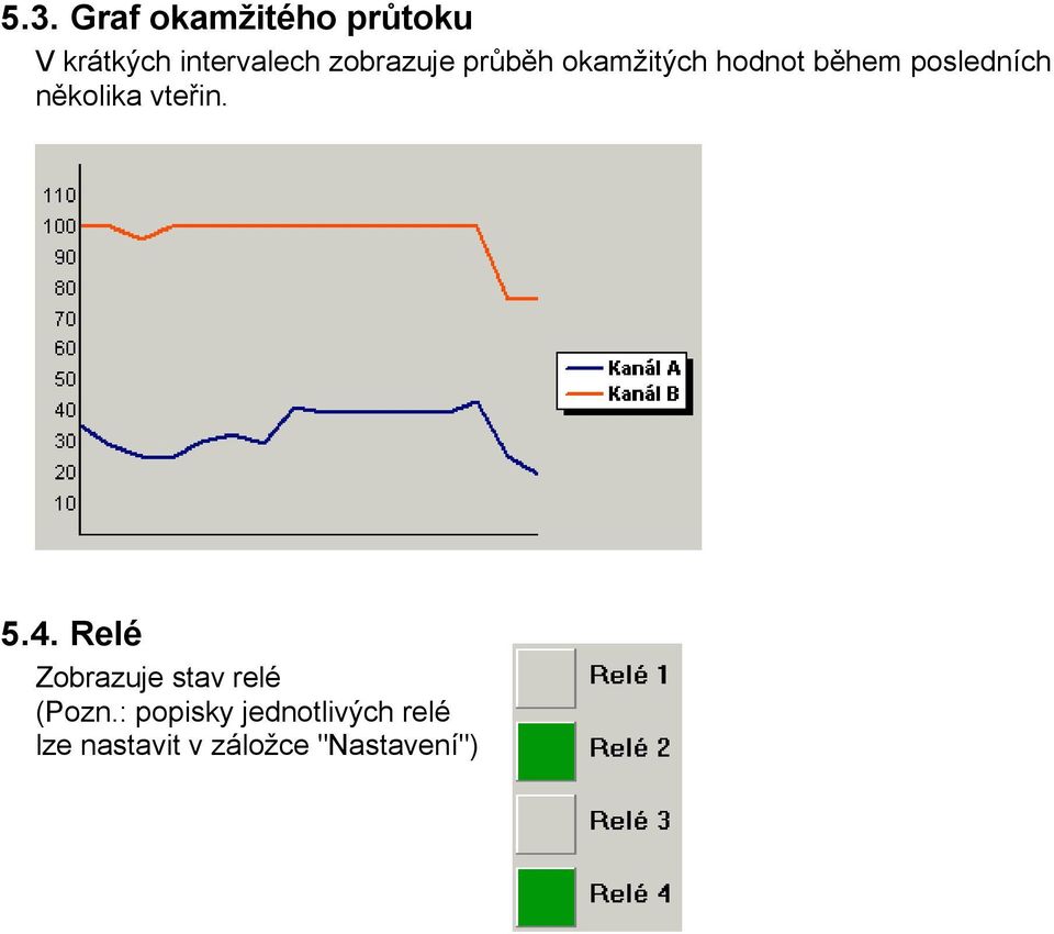 několika vteřin. 5.4. Relé Zobrazuje stav relé (Pozn.