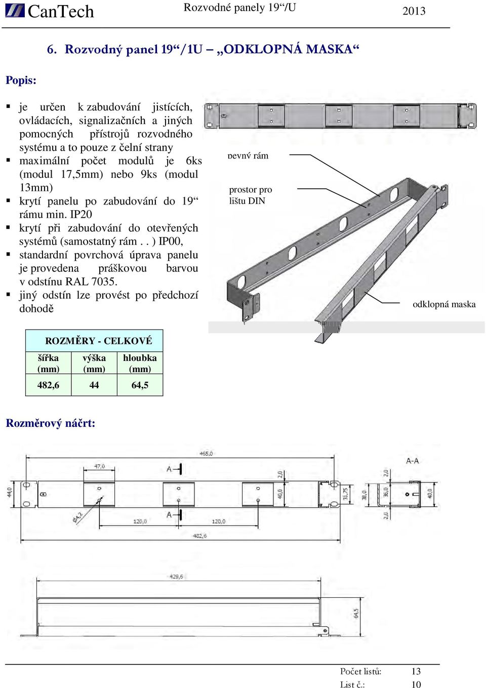 IP20 krytí při zabudování do otevřených systémů (samostatný rám.