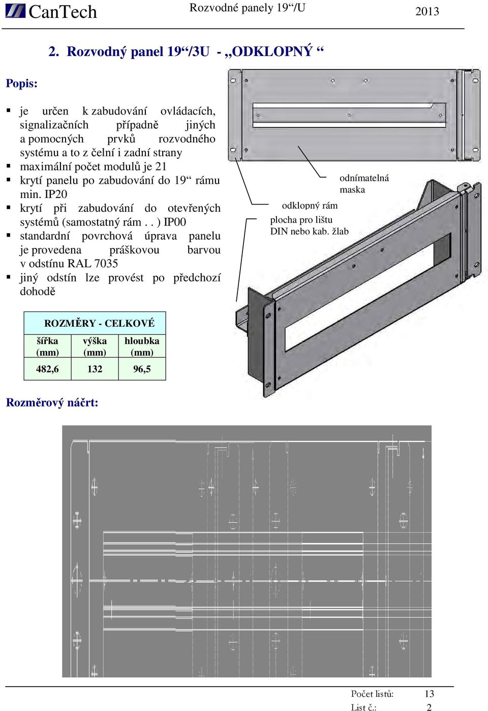 IP20 krytí při zabudování do otevřených systémů (samostatný rám.