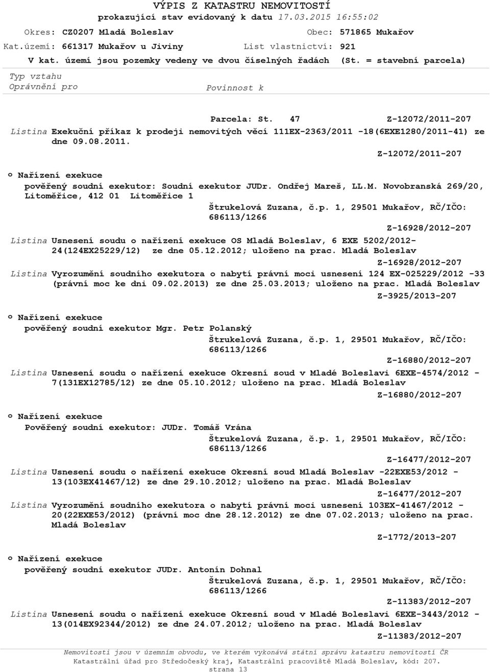 Ondřej Mareš, LL.M. Nvbranská 269/20, Litměřice, 412 01 Litměřice 1 Štrukelvá Zuzana, č.p.